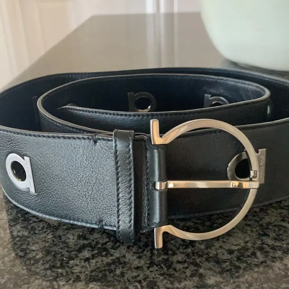 Ferragamo Leather Wide Logo Belt